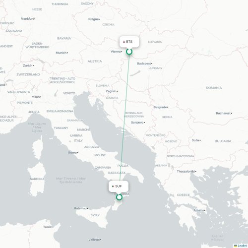 Bratislava - Lamezia Terme kort over direkte fly