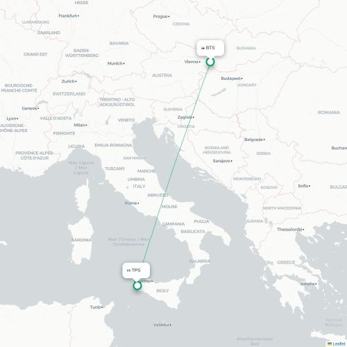 Bratislava - Trapani kort over direkte fly