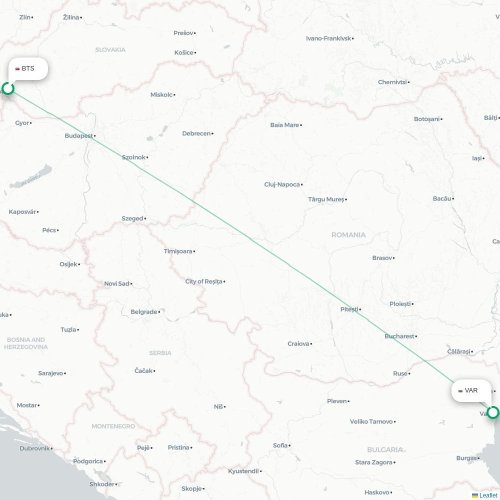 Bratislava - Varna kort over direkte fly