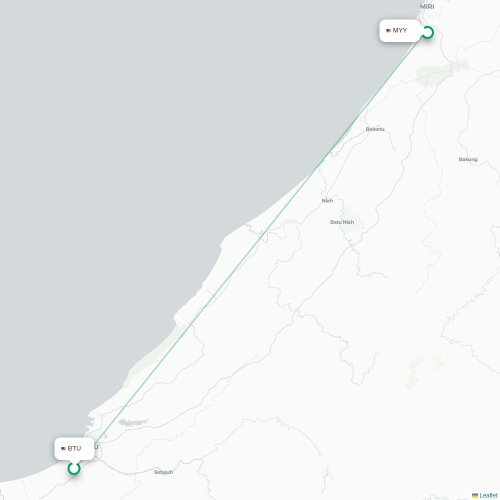 Mapa de vuelo directo Bintulu - Miri