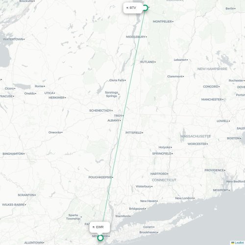 Mapa de vuelo directo Burlington - Newark