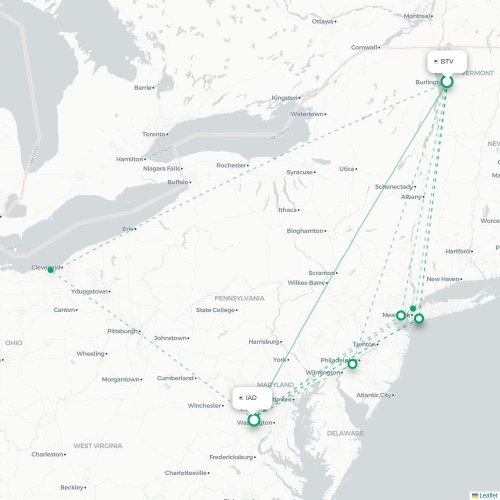 Mapa de vuelo directo Burlington - Washington D. C.