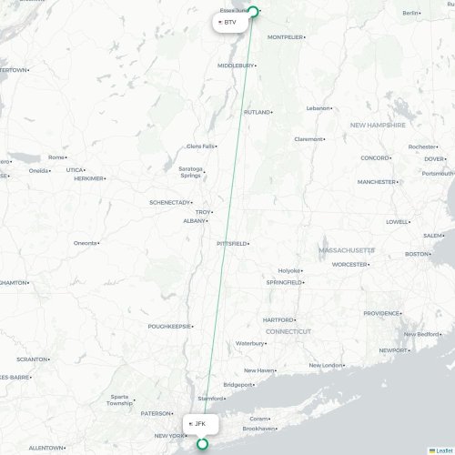 Mapa de vuelo directo Burlington - Nueva York