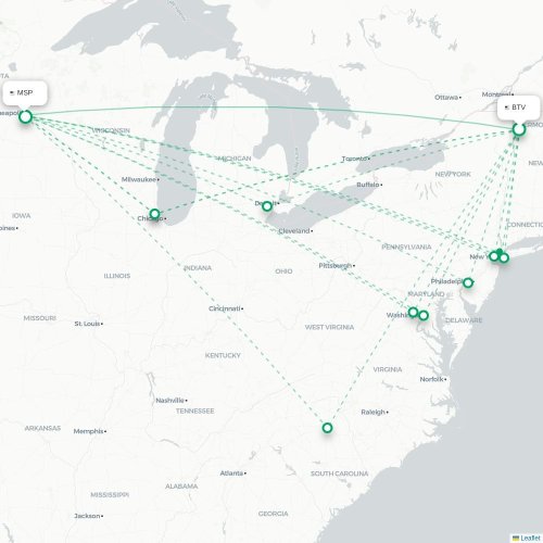 Mapa de vuelo directo Burlington - Mineápolis