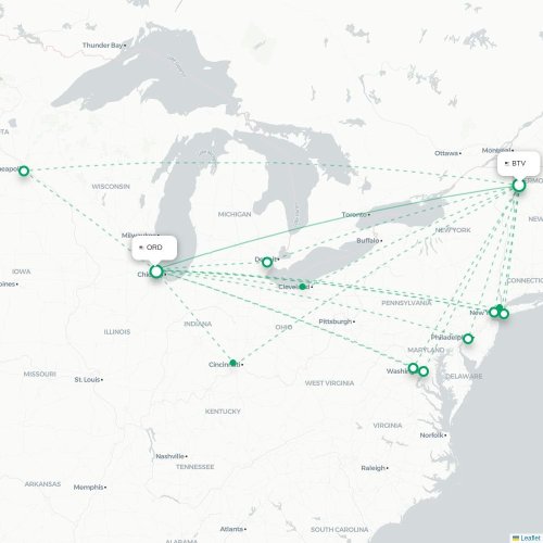 Mapa de vuelo directo Burlington - Chicago