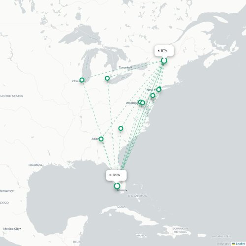 Mapa de vuelo directo Burlington - Fort Myers