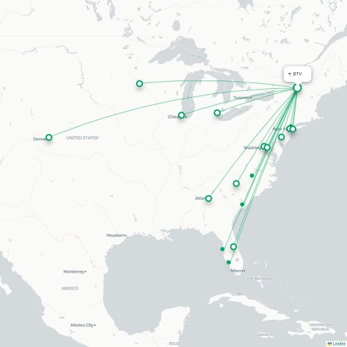 BTV routes and destination map