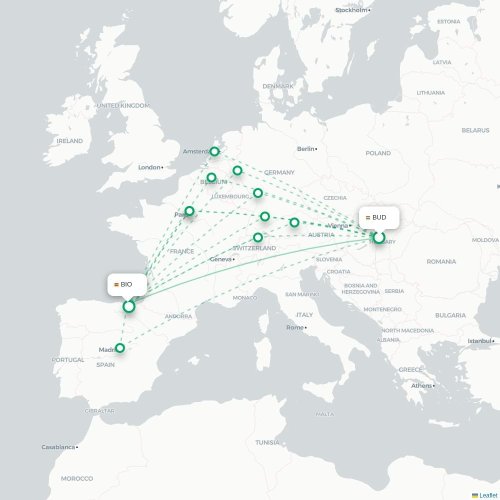 Boedapest - Bilbao kaart van rechtstreekse vlucht