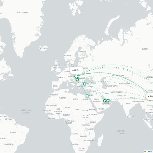 Mapa de vuelo directo Budapest - Cantón
