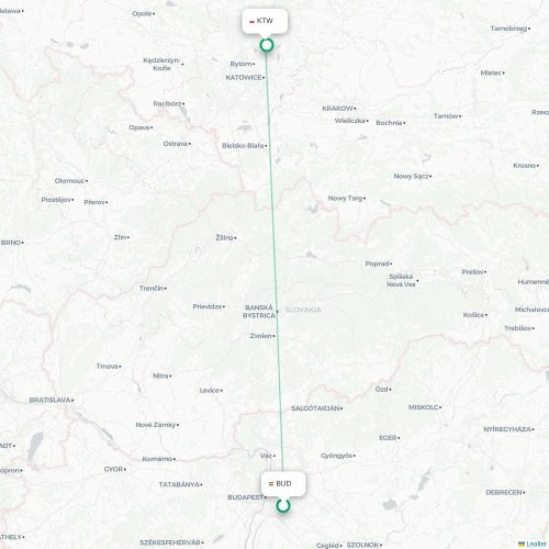 Boedapest - Katowice kaart van rechtstreekse vlucht