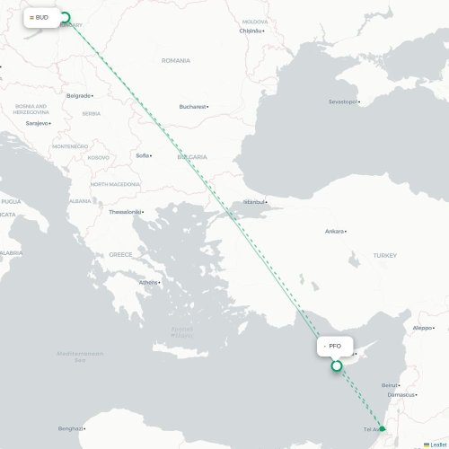 Mapa lotu bezpośredniego Budapeszt – Pafos