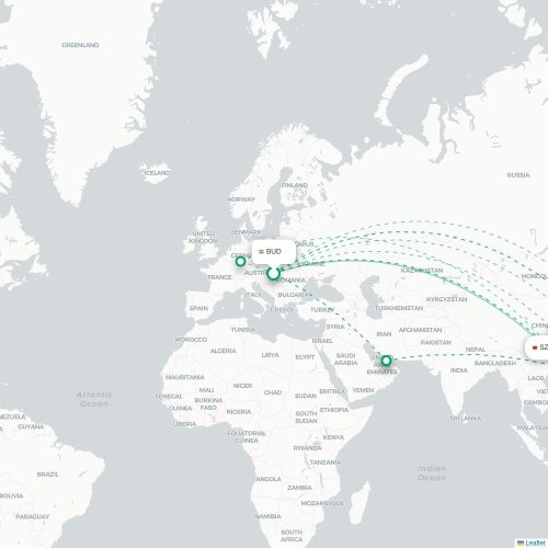 Mapa de vuelo directo Budapest - Shenzhen
