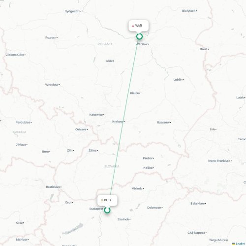 Boedapest - Warschau kaart van rechtstreekse vlucht