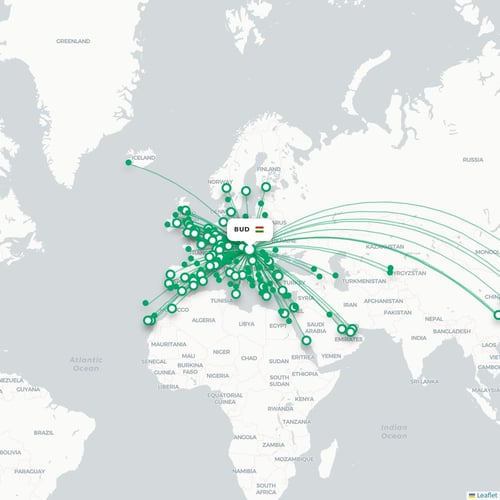 BUD routes and destination map