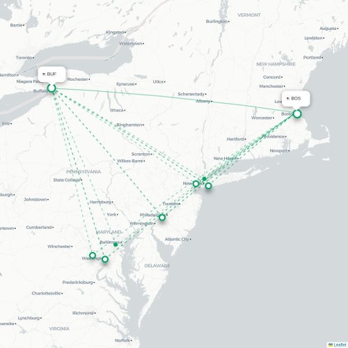 Mapa de vuelo directo Búfalo - Boston