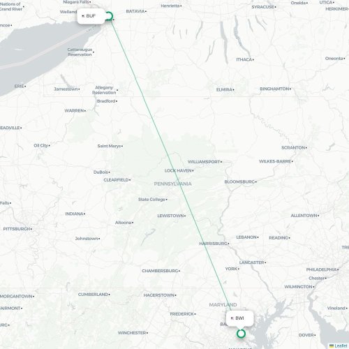 Mapa de vuelo directo Búfalo - Baltimore