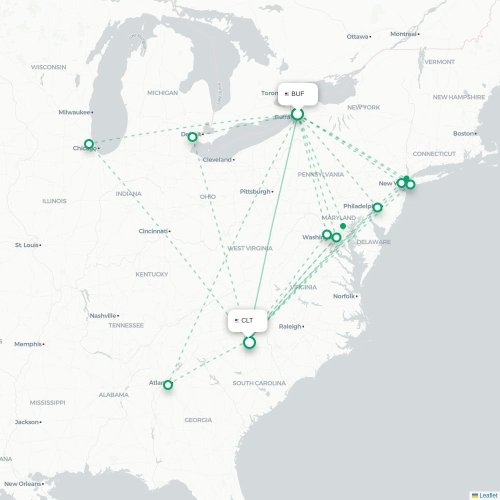 Mapa lotu bezpośredniego Buffalo – Charlotte