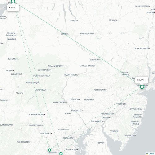 Mapa lotu bezpośredniego Buffalo – Newark