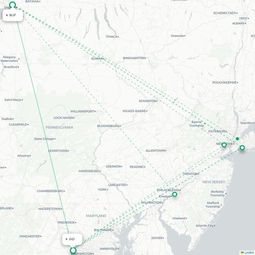 Mapa de vuelo directo Búfalo - Washington D. C.