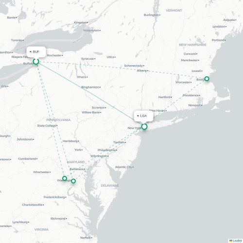 Mapa de vuelo directo Búfalo - Nueva York