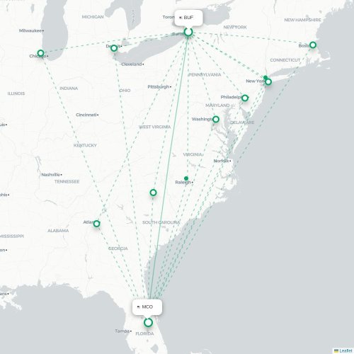 Mapa de vuelo directo Búfalo - Orlando