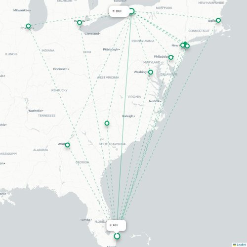 Mapa lotu bezpośredniego Buffalo – West Palm Beach