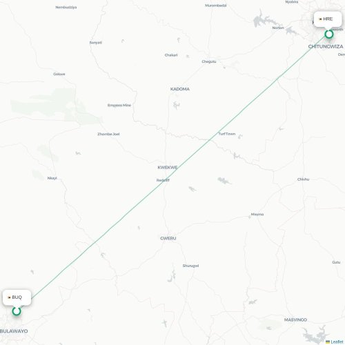 Bulawayo - Harare kaart van rechtstreekse vlucht
