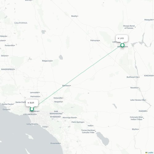 Mapa lotu bezpośredniego Burbank – Las Vegas