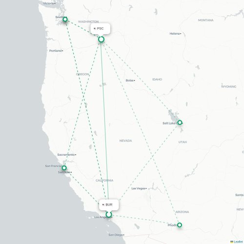Mapa lotu bezpośredniego Burbank – Pasco