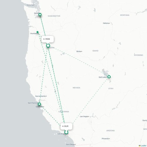 Mapa lotu bezpośredniego Burbank – Redmond