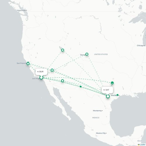 Mapa lotu bezpośredniego Burbank – San Antonio