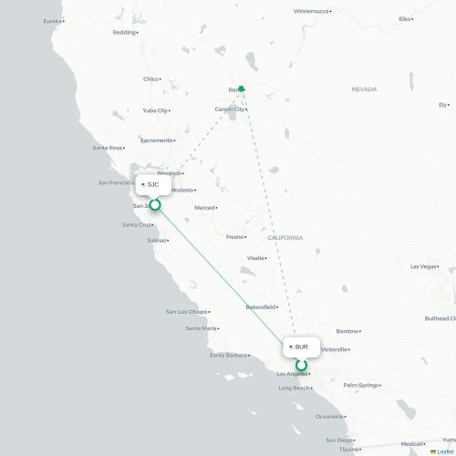 Mapa lotu bezpośredniego Burbank – San Jose