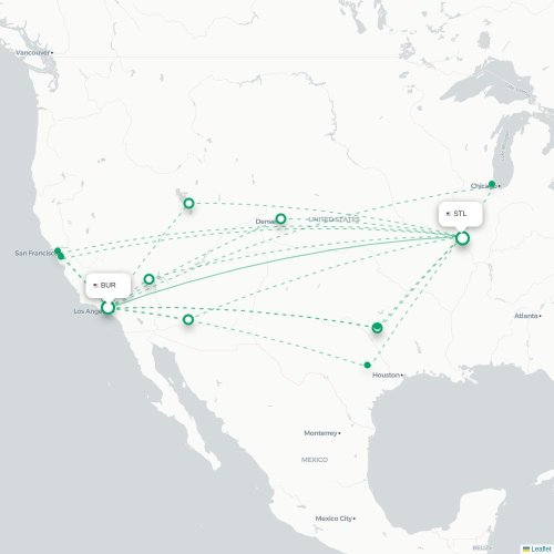Mapa lotu bezpośredniego Burbank – Saint Louis