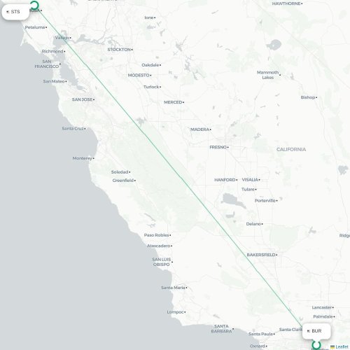 Mapa lotu bezpośredniego Burbank – Santa Rosa