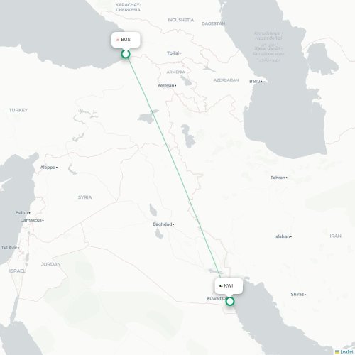 - Kuwait karta över direktflyg