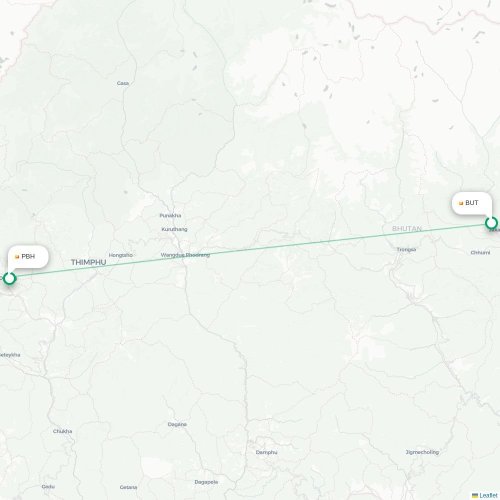 Mapa lotu bezpośredniego Jakar – Paro