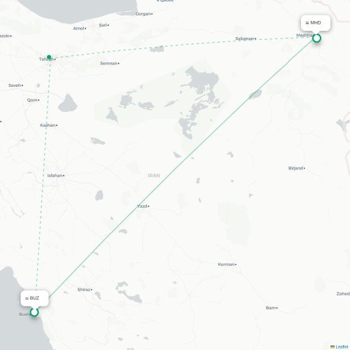 Mapa lotu bezpośredniego Bushehr – Meszhed