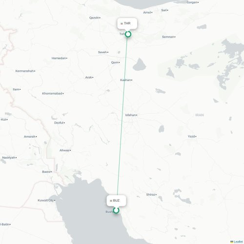 Mapa lotu bezpośredniego Bushehr – Teheran