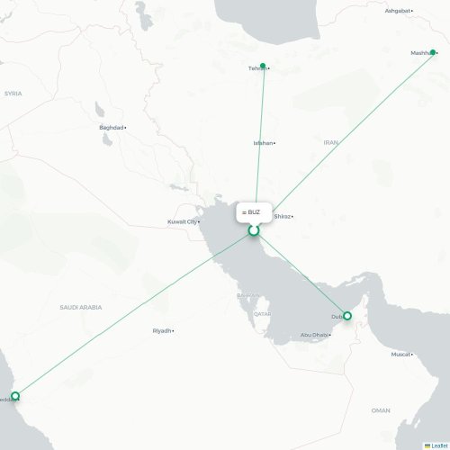 Mapa lotu bezpośredniego Bushehr – Dżudda