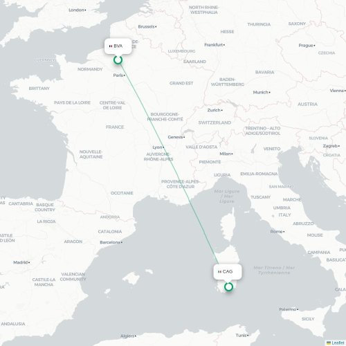 Paris - Cagliari carte du vol direct