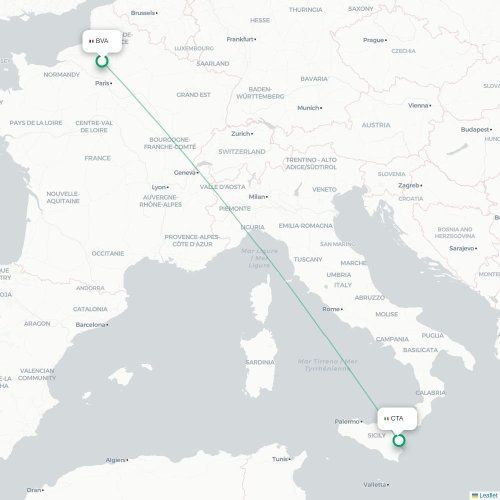 Beauvais - Catania karta över direktflyg