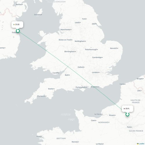 Paris - Dublin carte du vol direct