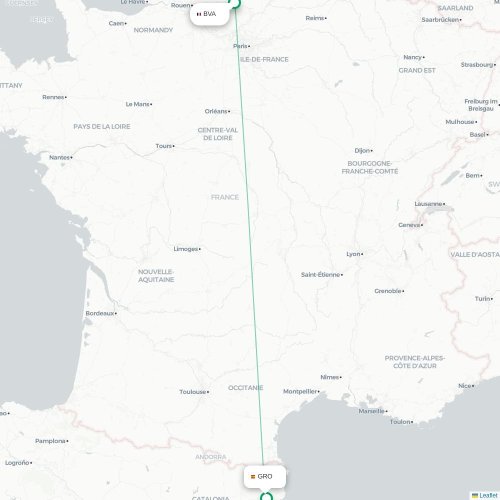 Mapa de vuelo directo París - Gerona