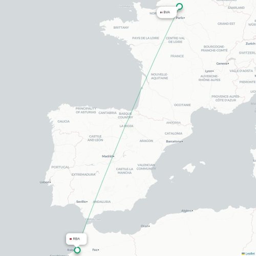 Parijs - Rabat kaart van rechtstreekse vlucht