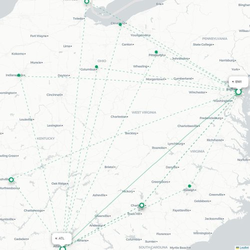 Mapa de vuelo directo Baltimore - Atlanta