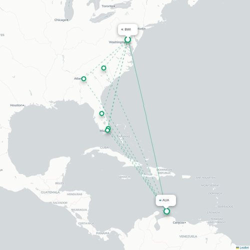Mapa lotu bezpośredniego Baltimore – Oranjestad