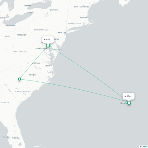 Mapa lotu bezpośredniego Baltimore – Hamilton