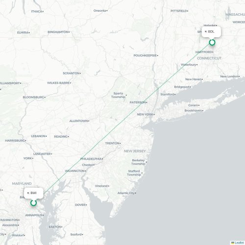 Mapa lotu bezpośredniego Baltimore – Hartford