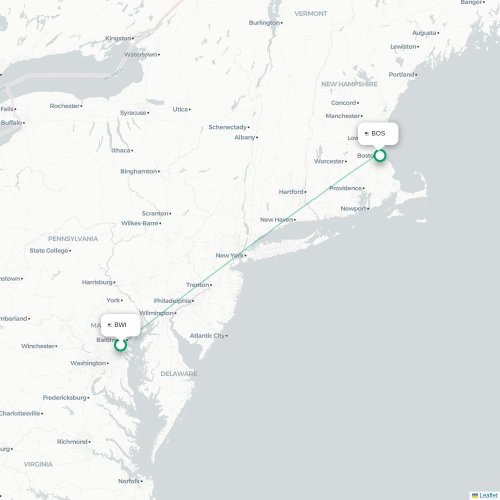 Mapa de vuelo directo Baltimore - Boston