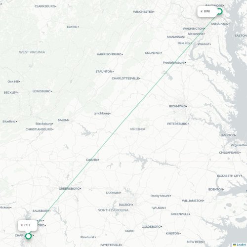 Mapa de vuelo directo Baltimore - Charlotte